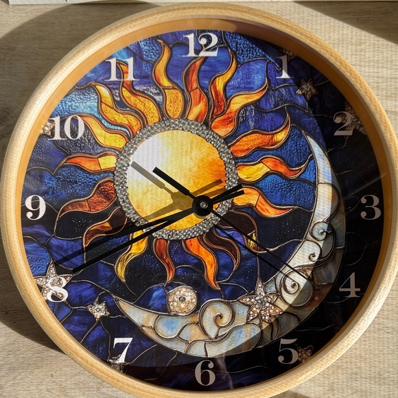 Bedazzled Sun & Moon Wall Clock | Blue & Gold Celestial Home Décor - Picture 7 of 7